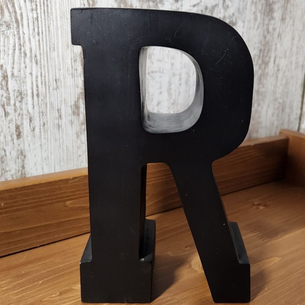 Elegant Solid Black Wooden Letter R Decor Melannco Keeper of Memories